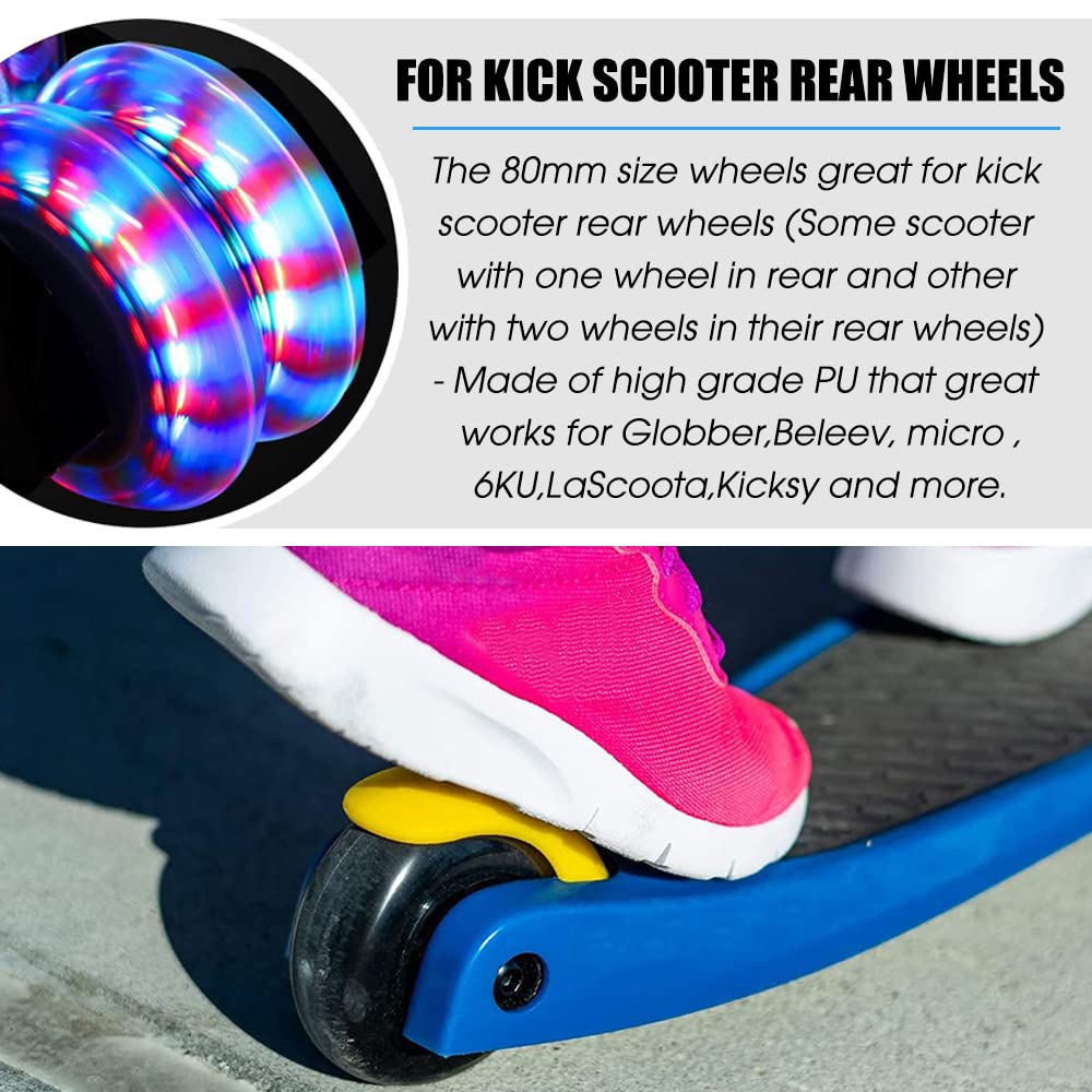Light Up 80mm Inline Skate Wheels and Kick Scooter 80mm Rear Wheels Replacement Pair - 80mm Led Flashing Wheels Replacement for Inline Skate and Kick Scooter with Installed Abec9 (A Black/2pcs)