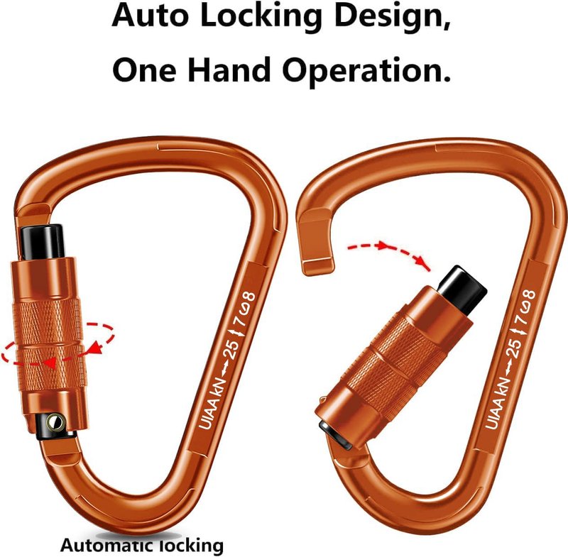 Auto Locking Carabiner Heavy Duty Carabiner 25kN Climbing Carabiner Climbing Equipment Safety Carabiners for Rappelling, Hammocks, Rescue, Dog Leash, Swing (Orange-8PCS)