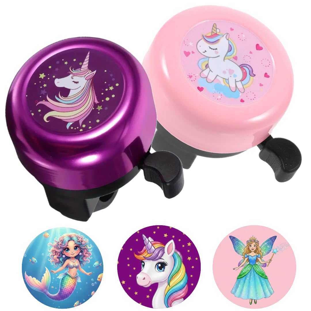 Magical Unicorn Bike Bell, Purple Metal with Rainbow Design, Kids Bicycle Accessory with Stars Pattern (Purple Unicorn)