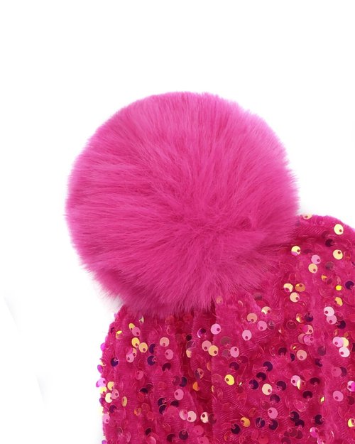 Caviotess Sparkly Sequins Beanies for Women Girls Warm Velvet Winter Hat Knit Skull Cap with Faux Fur Pom Pom