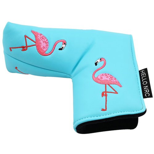 Kimpengofu Golf Club Head Covers Embroidery Flamingo Blade Mallet Putter Cover Magnetic Closure Synthetic PU Leather (Lake Blue) (for Blade Putter)