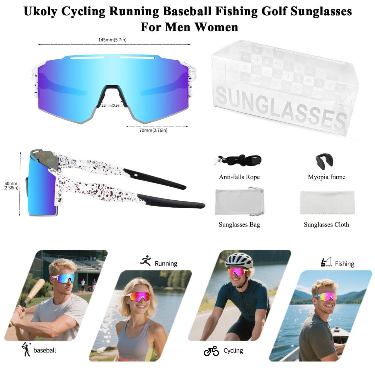 Ukoly Sport Sunglasses for Men and Women,HD PC Lens UV400 Protection