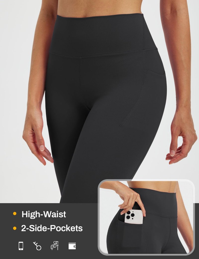 baleaf Womens High Waisted Capri Leggings with Pockets Tummy Control Yoga Gym Pants Black L
