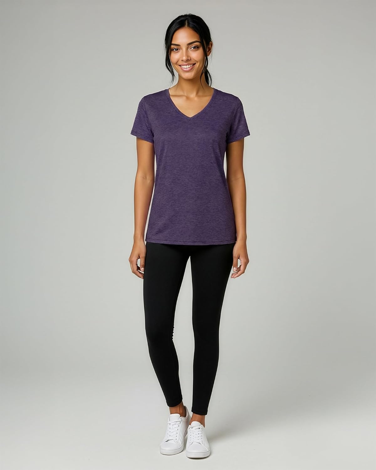 Real Essentials Women's Dry-Fit Short Sleeve V-Neck T-Shirt - 5 Pack Workout & Yoga Tops (Plus Size Available)