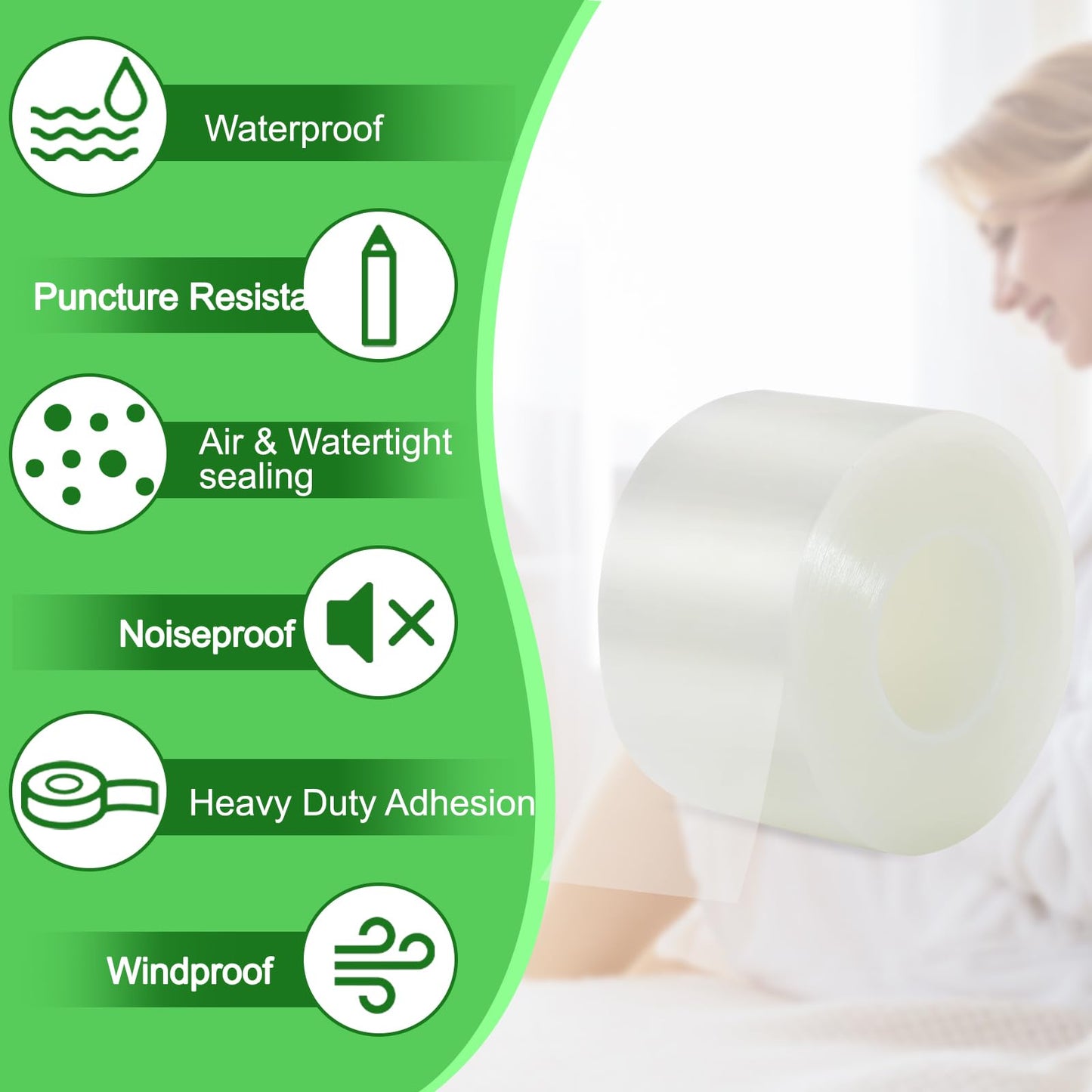 Qoqooice Transparent Window Weather Sealing Tape 2 Inch x 35 Yards Weather Stripping Residue Free Clear Window Draft Isolation Sealing Film Tape for Doors Windows and Shower Glass Gaps