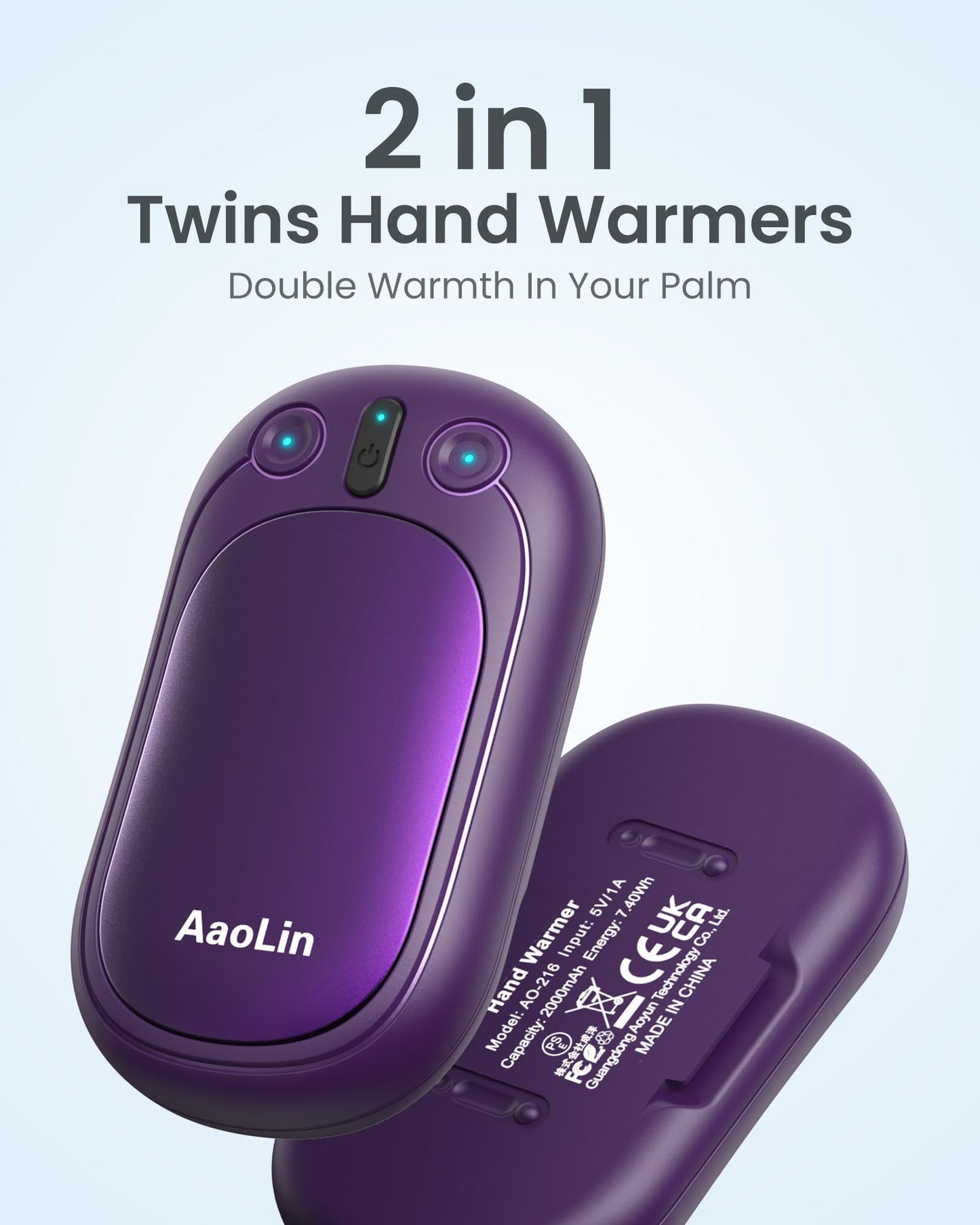 AaoLin Rechargeable Hand Warmers, 4 Pack 2000mAh Battery Packs - 12H Long-Lasting Heat, Portable Pocket Warmers for Outdoor Activities for Camping, Hunting, Golf