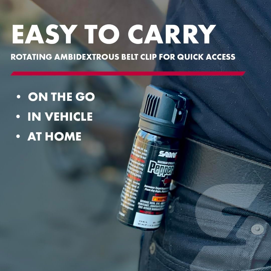 SABRE Crossfire Pepper Gel - Max Police Strength OC | Deploys At Any Angle, 1.5 fl oz with Belt Clip