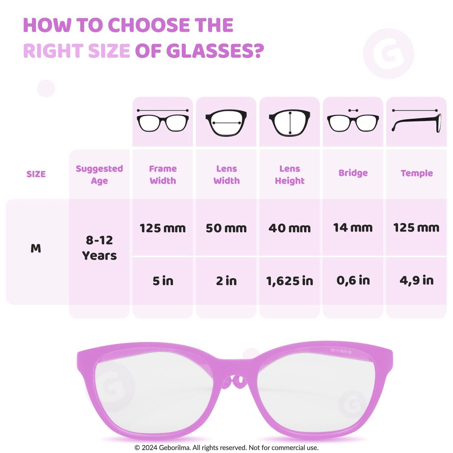Geborilma Bendable Kids Glasses For 6-9 Years - 50-14-125 Flexible Sports Glasses For Kids Ready for Prescription Lenses
