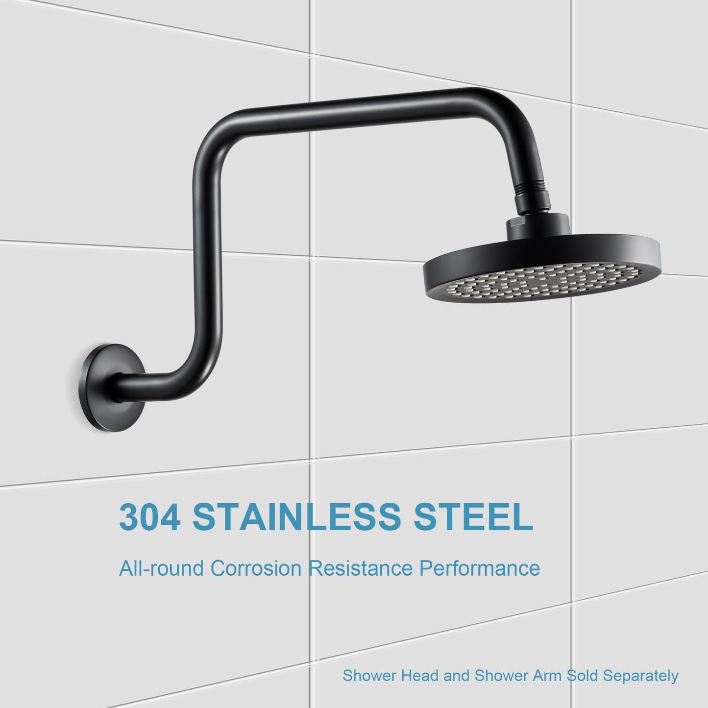 OFFO Shower Head Extension Arm 16 in, S Shaped High Rise Extender with Flange Shower Head Pipe Arm, Matte Black