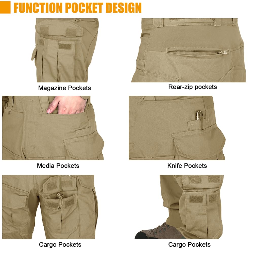 KRYDEX Tactical Men's G3 Combat Pants with Knee Pads (US, Alpha, Medium, Regular, Regular, Khaki)