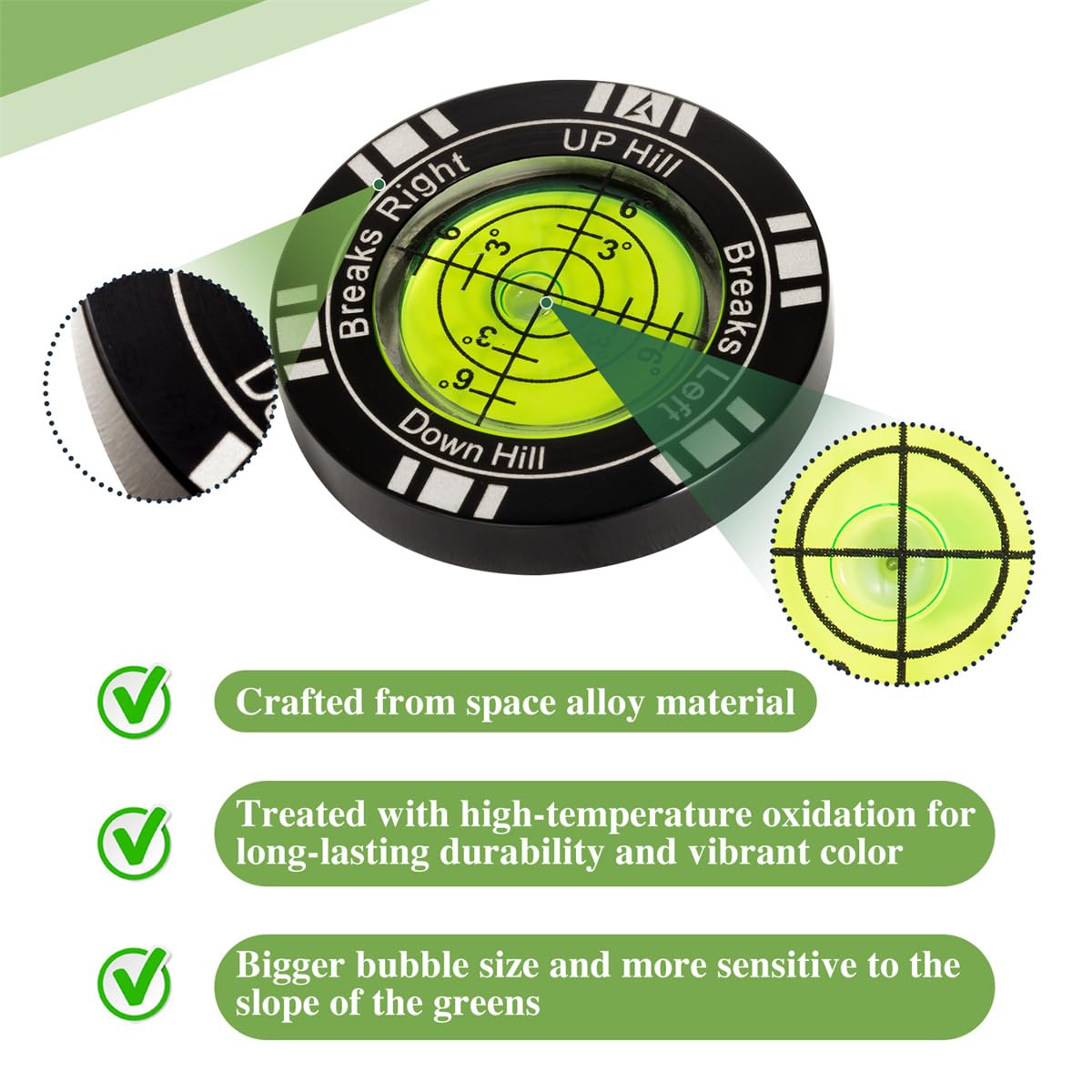 VIGLORY Golf Putt Green Reader, High Precision Golf Training Aid, Stylish Hat Clip Ball Marker, Golf Accessories for Men Women (Black)