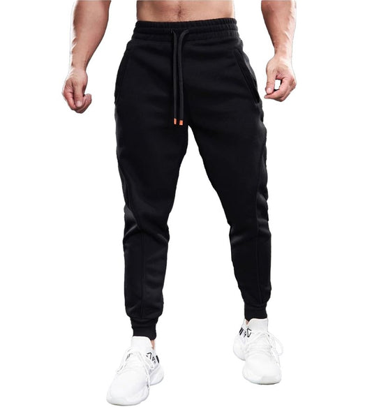 Fioboc FiobocJoggers for Men Casual -Cotton Drawstring Sweat Pants with Zipper Pockets Jogging Sweatpants Pants Black L