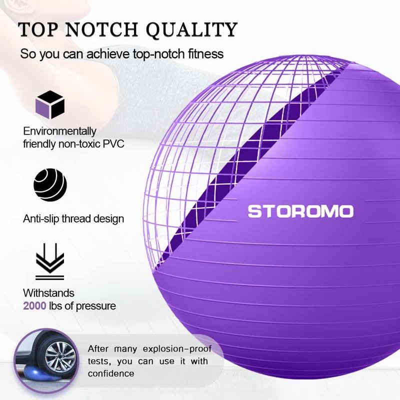 STOROMO Exercise Ball,Yoga Ball(with Exercise Tutorial)，Extra Thick Non-Slip,Holds 2500 lbs, Workout Ball for Pregnancy Birthing and Balance Stability (Purple, 85cm/33.4in)