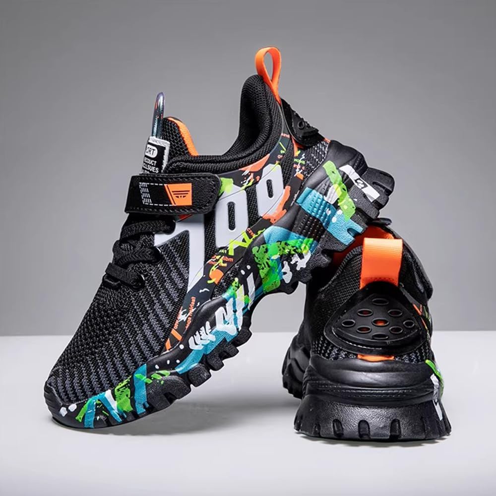 ASEKIHA Kids Shoes for Boys Girls Sneakers Sports Knitted Mesh Running Athletic Walking Gym Sports Lightweight Breathable Toddler Little Kid Big Kid Black