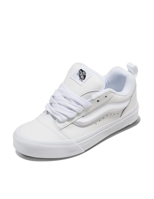 Vans Unisex Knu Skool Shoe | '90s Retro Puffy Low-Top Fashion Sneakers for Men & Women, Leather True White, 6/7.5