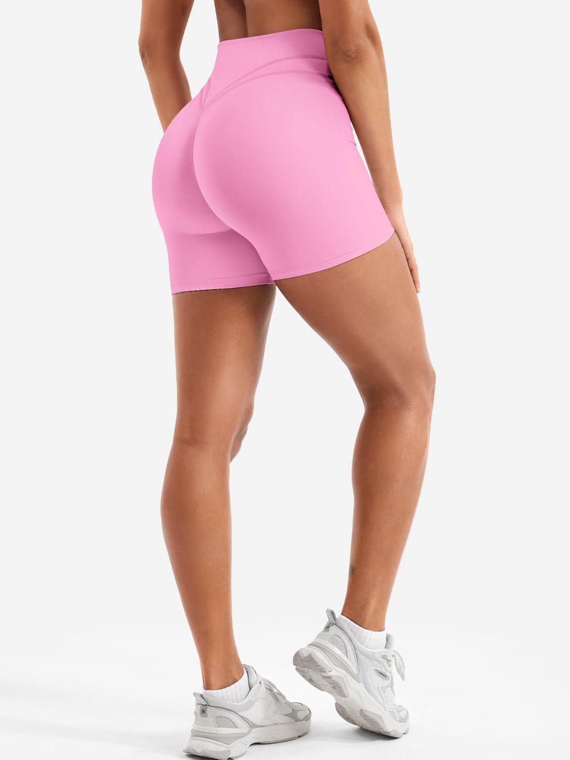 YEOREO High Rise Yoga Shorts - 4.5" No Front Seam Hidden Scrunch Biker Shorts for Women