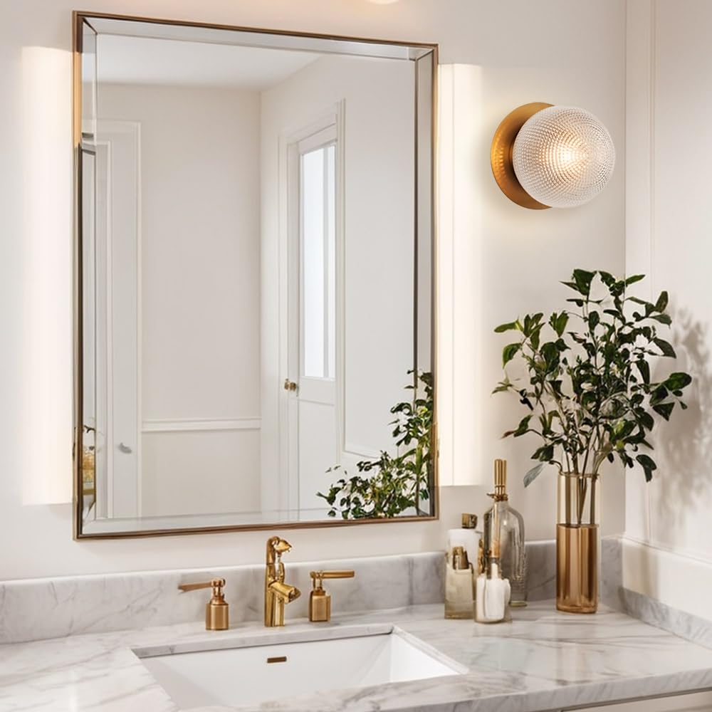 Antique Brass Globe Glass Prismatic Wall Sconce, Elegant Textured 6 Inch Dia Wall Mount Light, Decorative Wall Fixture for Entryway, Hallway, Bedroom, Living Room