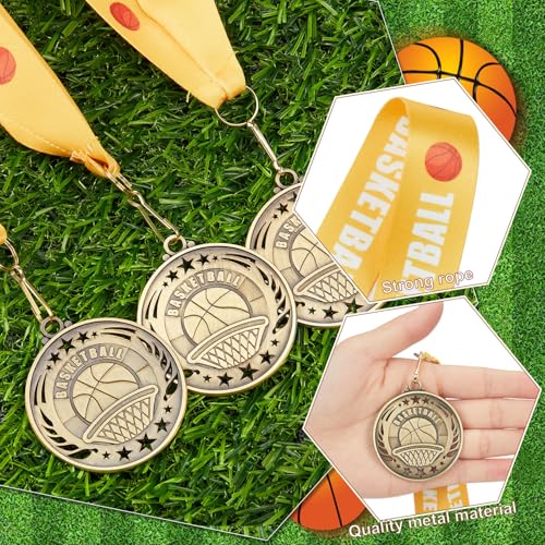 Gold Basketball Medals with Ribbons - 12 Pack, 2" Awards for Sports