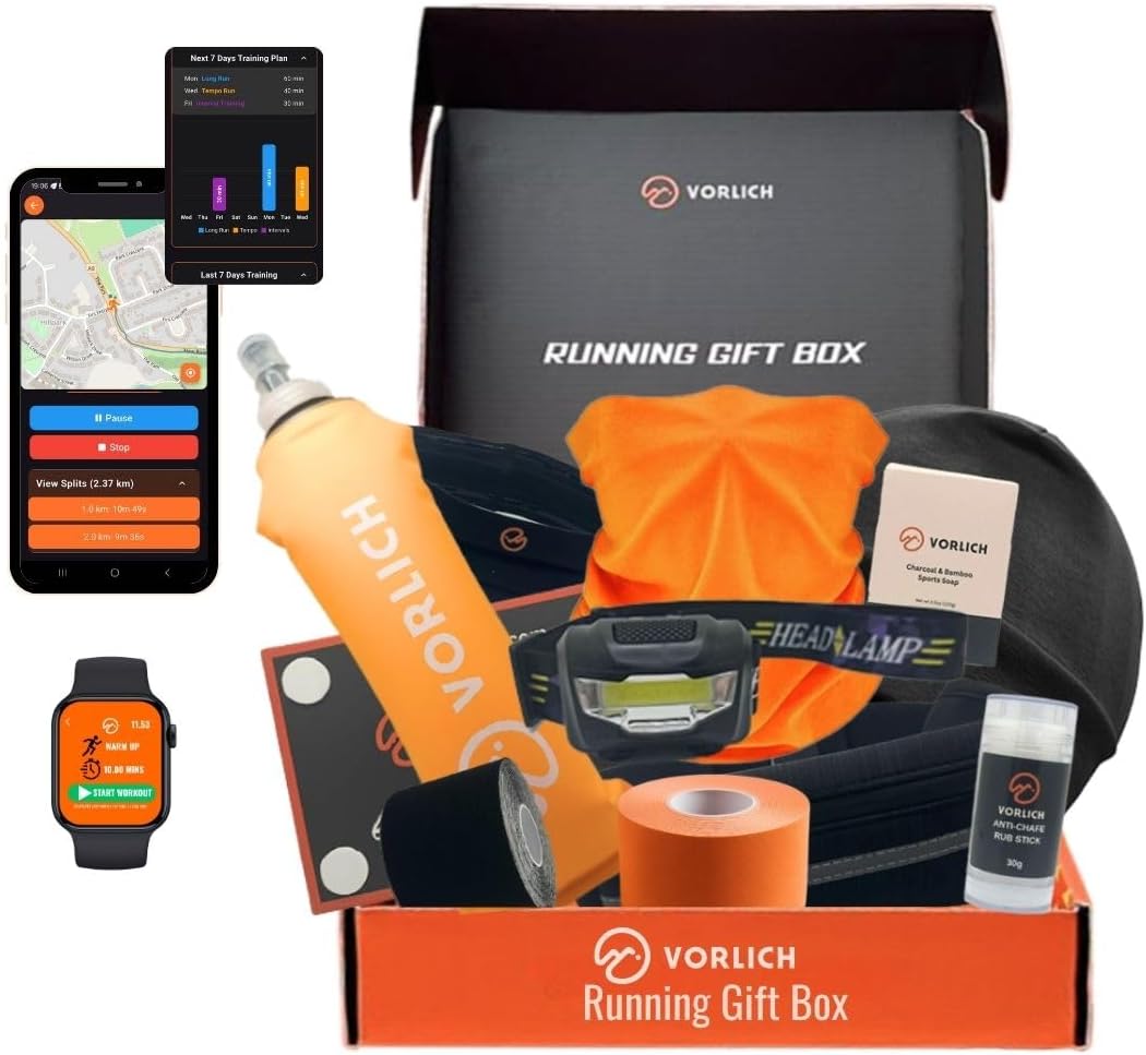 Vorlich Ultimate Running Gift Bundle - 13-Piece Running Gift Box with Race Bib & Medal Display