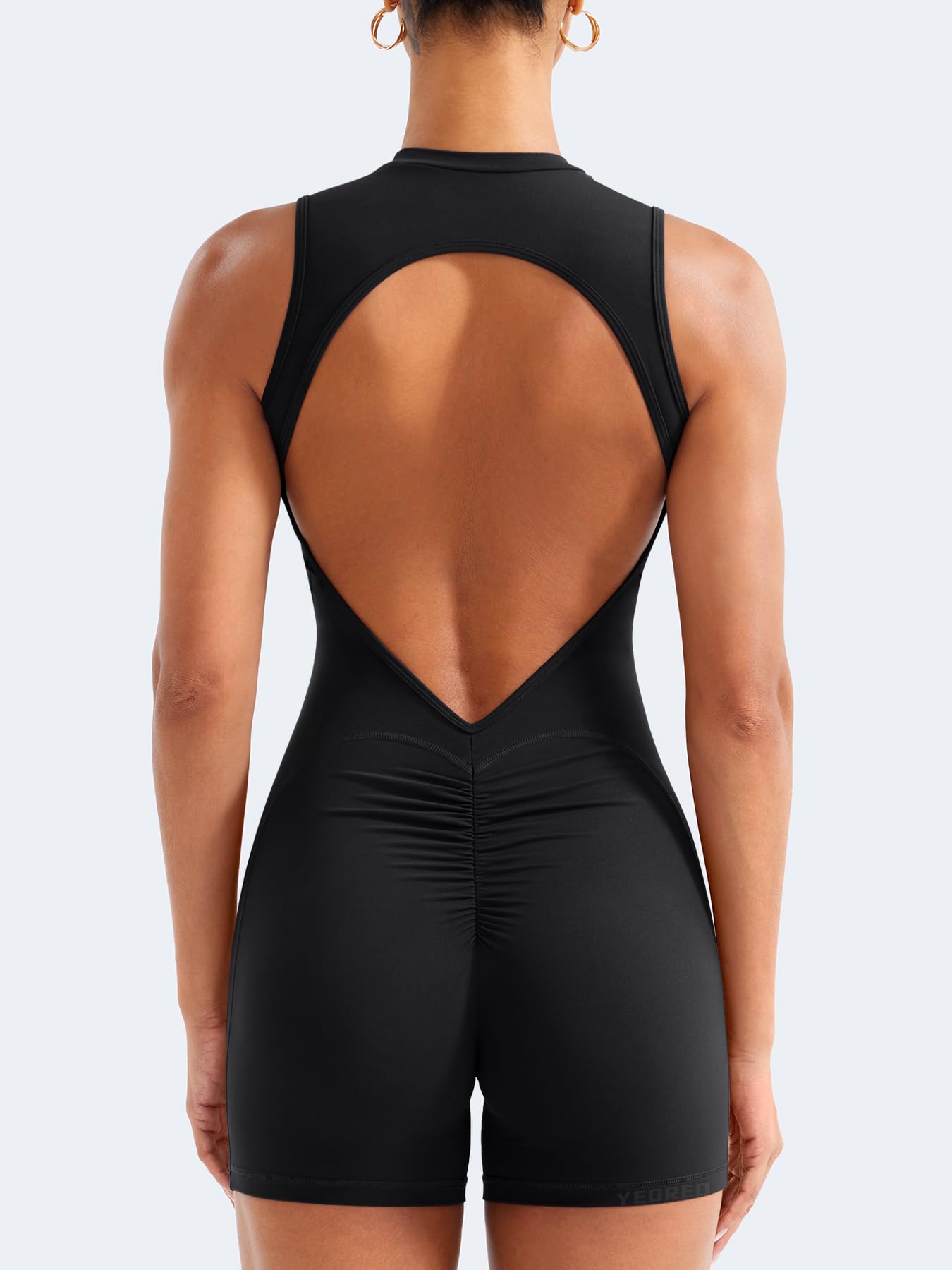 YEOREO CoreFlex Backless Workout Jumpsuits Women Padded Romper Black M