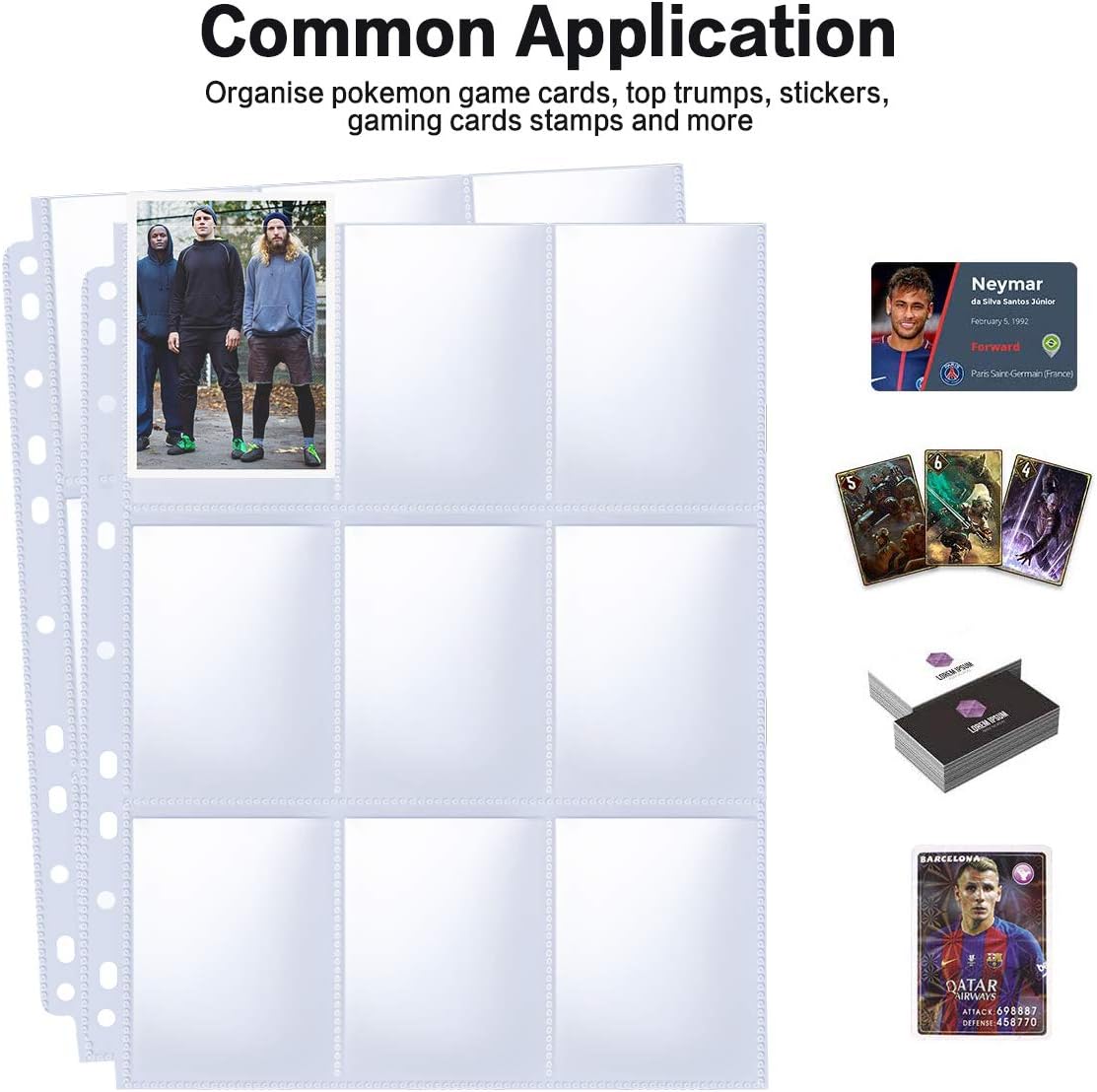 PANDRI 100 Pack Trading Card Sleeve Pages - 9 Pocket Storage Album for 3 Ring Binders
