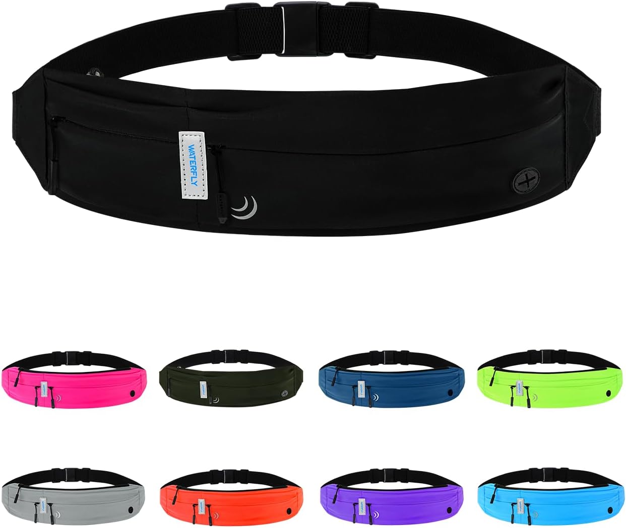 WATERFLY Running Belt - Slim Fanny Pack for Jogging & Fitness | Phone Holder Waist Bag in Black