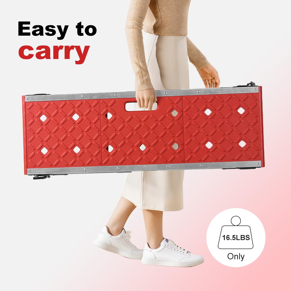 LEADALLWAY Folding Work Platform with Anti-Slip Feet Cover, Practical Step Ladder for Home Garage, Maximum Load 330lbs, Red