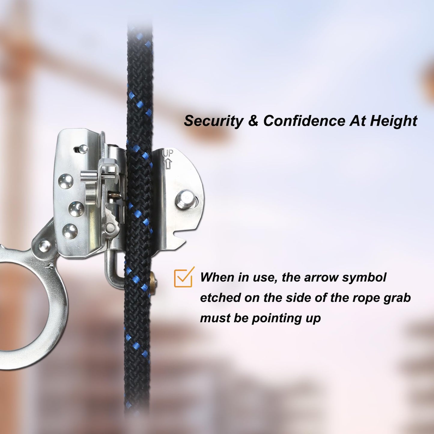 FHFallArrest Stainless Steel Anti Panic Trailing Rope Grab, for 5/8" Rope Diameter Fall Protection