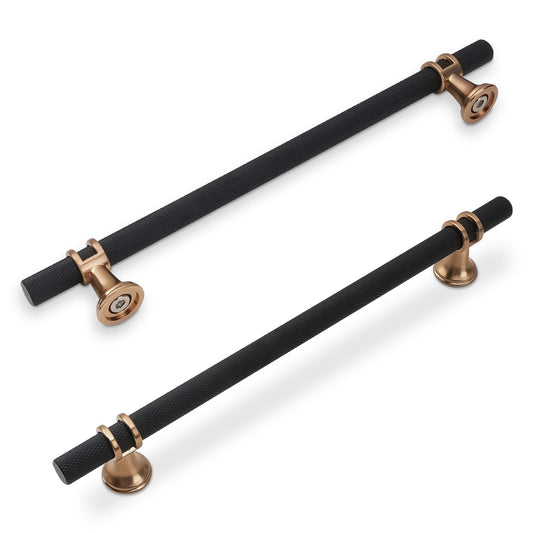 KOMOTIA 10 Pack 12-5/8 Inch Cabinet Pulls knurled Matte Black and Champagne Bronze Kitchen Cabinet Handles Aluminum and Zinc Alloy Drawer Pulls Solid Cabinet Hardware