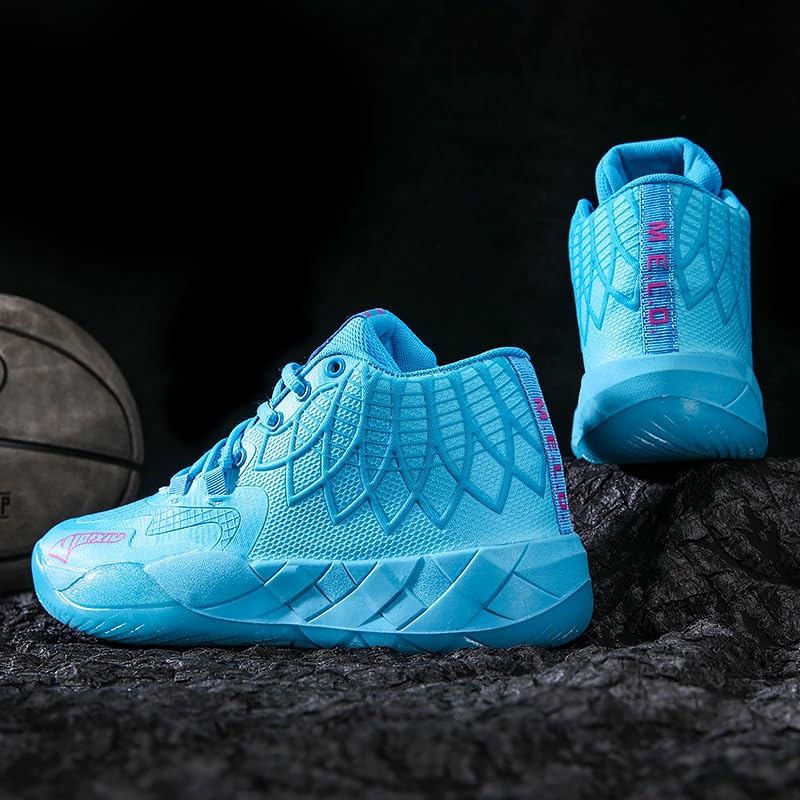 IGZBIBG Men's Blue Knitted Mesh Breathable Mid-Top Basketball Shoes Size 7
