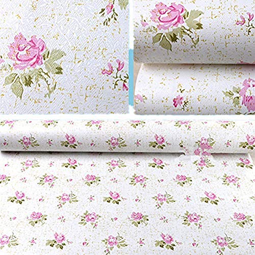 REDODECO Self-Adhesive Retro Pink Floral Wallpaper Paper Shelf Liner Peel & Stick Dresser Drawer Sticker Home Funiture Decorative Paper 17.7inch by 118inch