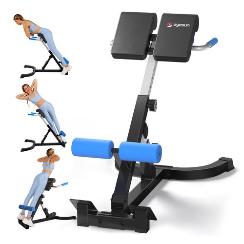 Foldable Back Extension Machine, Roman Chair, Adjustable Ab Back Extension Machine,Core Strength Trainer,Back Exercise Machine for Glute,Ab Workouts,Full All-in-One Body Workout&Home Gym Fitness（Blue）