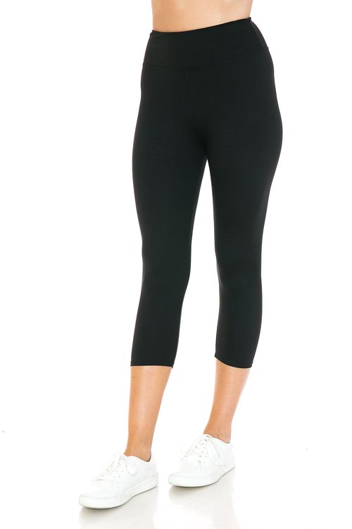 Leggings Depot Women's 3" Waistband Yoga High Waisted Solid Leggings Pants (Full Length, Black, 2X)