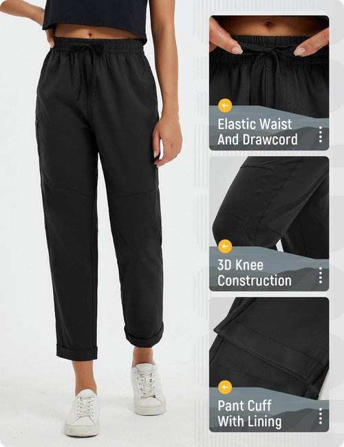 baleaf Women's Hiking Golf Pants Ripstop Waterproof Lightweight Quick Dry Zip Pockets Sun Protection Work Travel Camping Black M