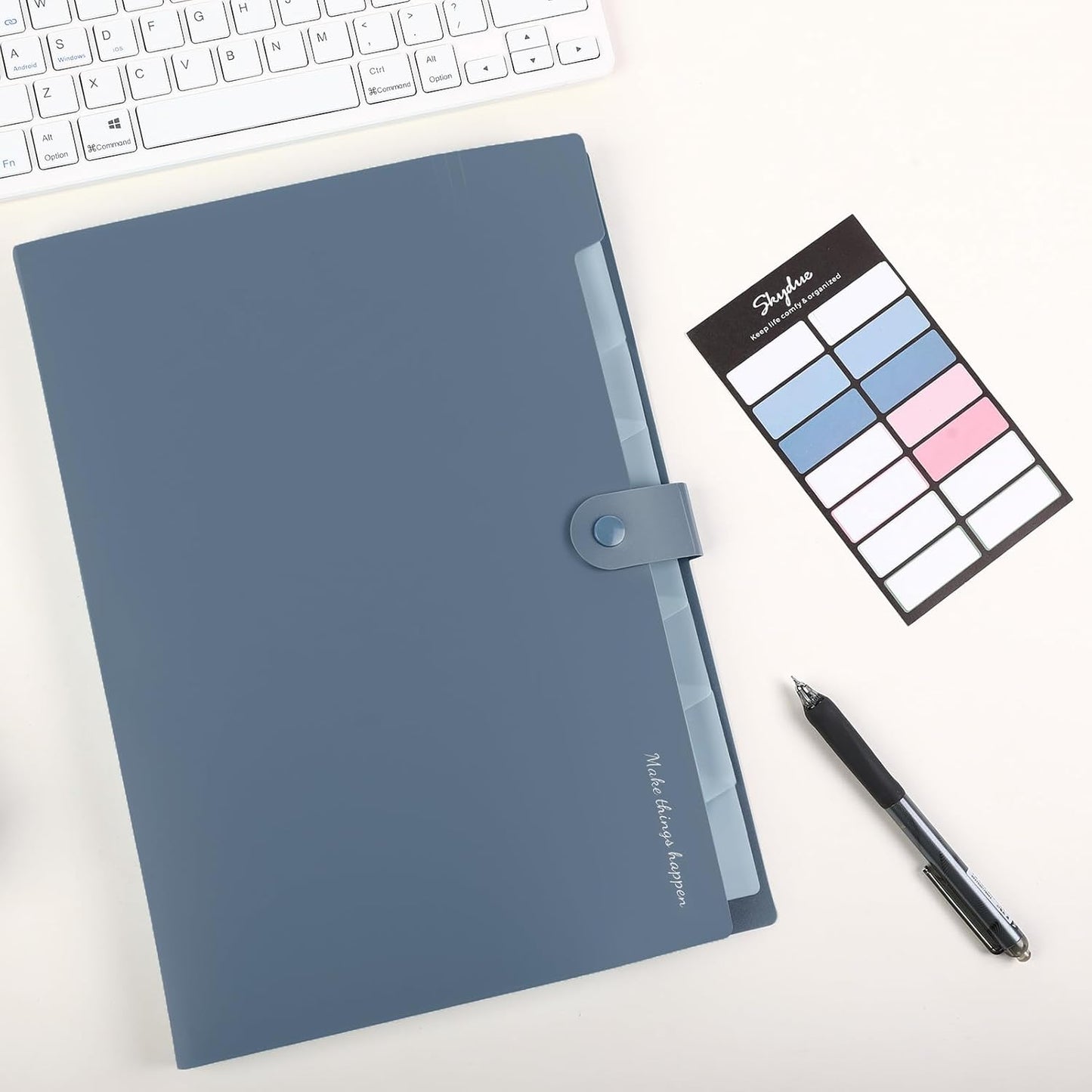 SKYDUE Expanding File Organizer - 8 Pocket Accordion Folder with Labels | Portable Blue Document Organizer