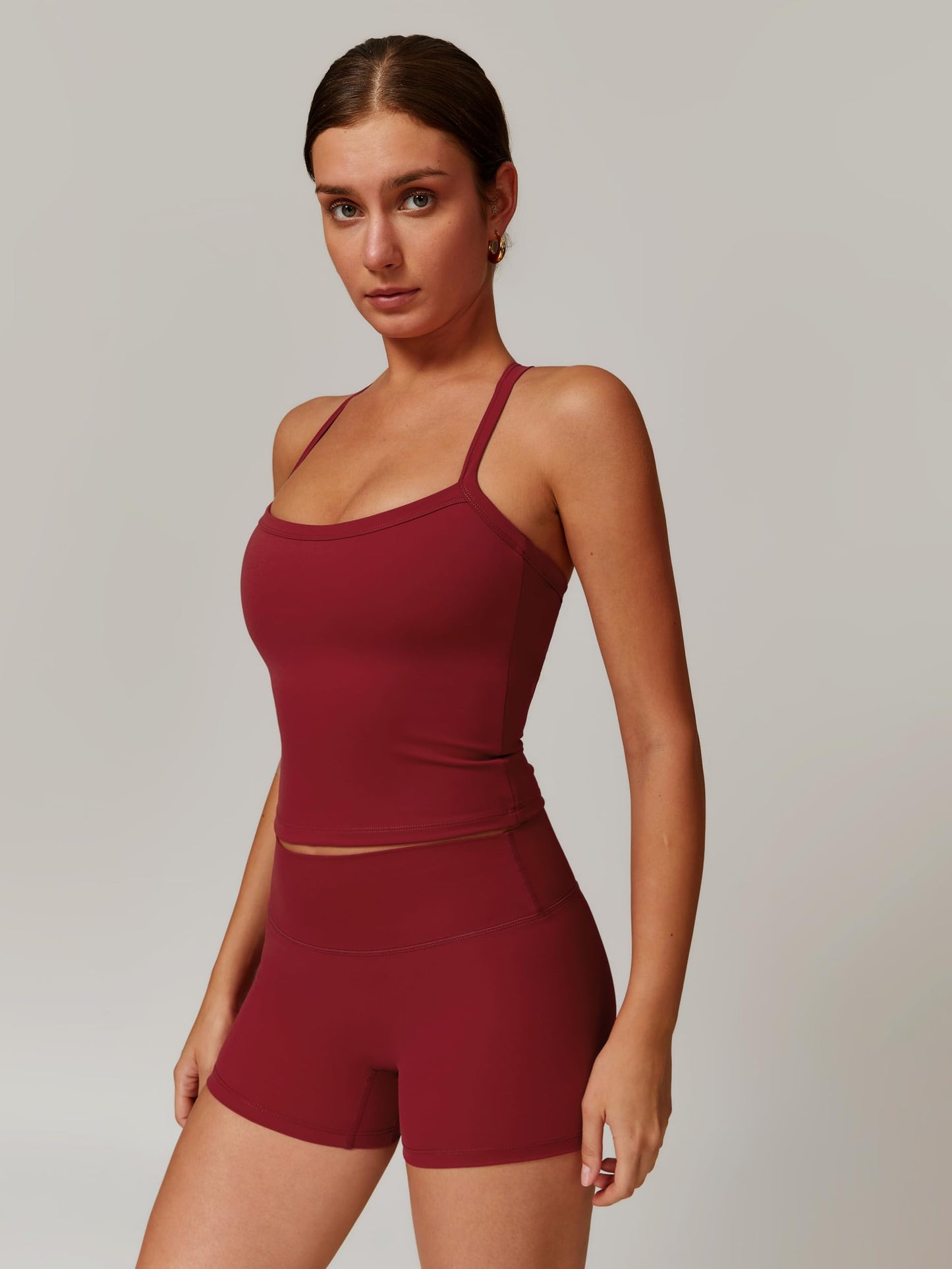 ABOCIW Workout Sets for Women Padded Cross Back Crop Tank Top Sports Bra Matching High Waist Tummy Control Shorts 2 Piece Athletic Set Gym Wear Active Yoga Pilates Outfits Cherry Red X-Small