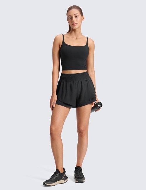 CRZ YOGA Athletic Shorts for Women - High Waisted 2.5" Drapey Double Ruffles for Tennis & Running