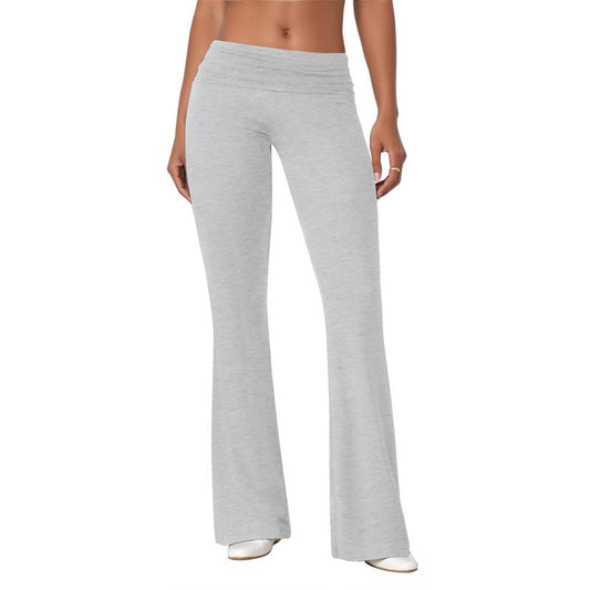 COPYLEAF Flare Leggings for Women Fold Over Yoga Pants Stretch Bell Bottom Y2K Lounge Casual Sweatpants(Light Grey XS)