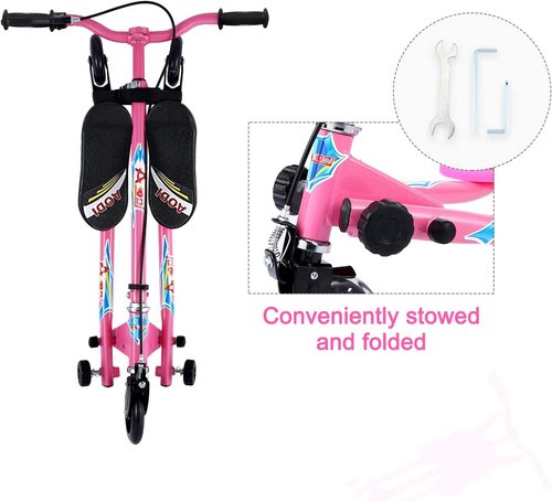 AODI Swing Scooter for Kids, 3 Wheels Foldable Wiggle Kick Scooter Push Drifting with 4 Adjustable Handlebar & 2 Rear LED Wheel for Boys and Girls Ages 3-8
