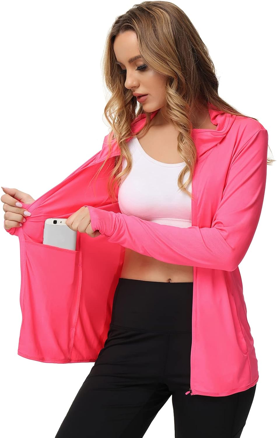TIHEEN Women's Lightweight UPF 50+ Sun Protection Hoodie Jacket - Full Zip, Long Sleeve with Pockets