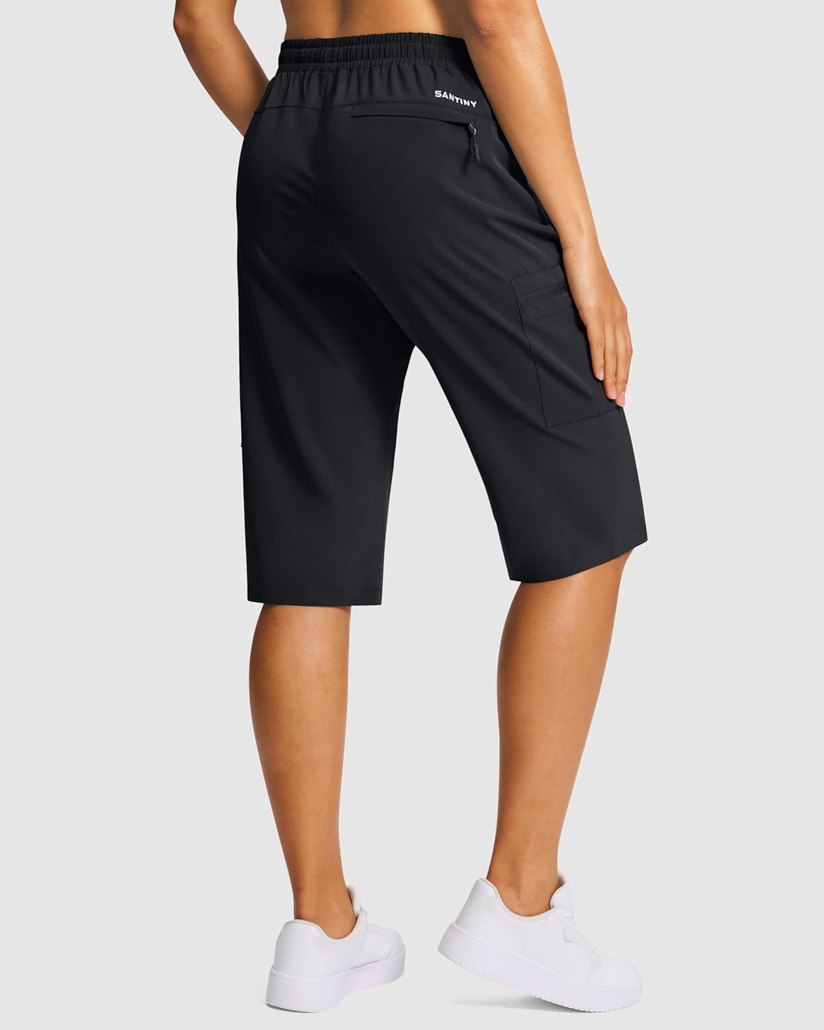 SANTINY Women's Hiking Cargo Bermuda Shorts - Lightweight, Quick-Dry, 15" with 5 Zipper Pockets