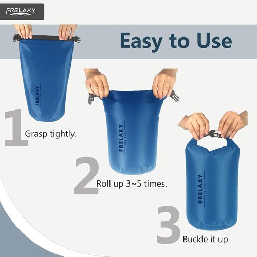 Frelaxy Waterproof Dry Bag Set - Lightweight & Durable 5L, 15L, 25L for Hiking, Camping & Boating | 3 Pack - Blue
