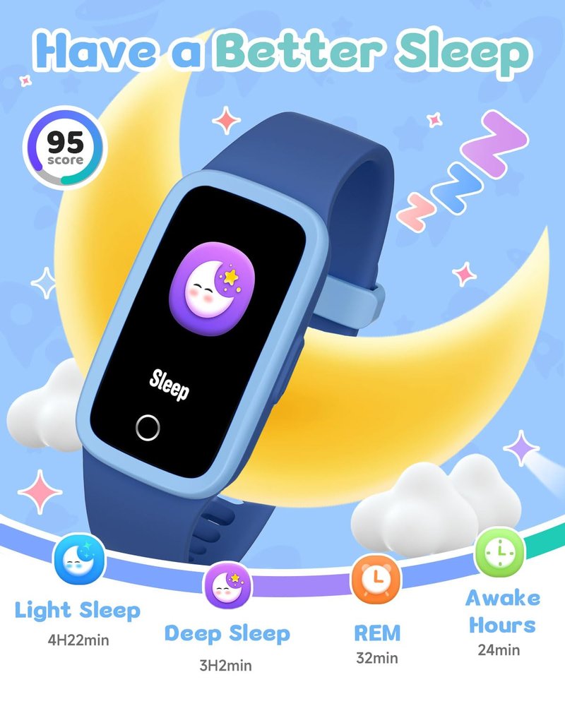 TICTIKY Kids Fitness Tracker Watch with Amoled Screen, Activity Tracker No Phone Needed, Heart Rate and Sleep Monitor, 3ATM Waterproof, Pedometer, Alarm Clock, Games, Step Counter Watch for Girls 5-10