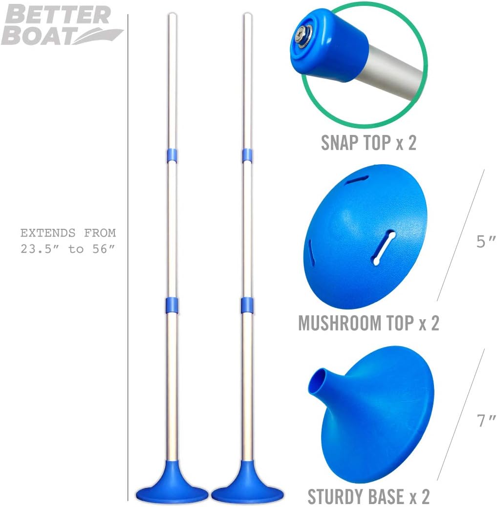 Better Boat Boat Cover Support Poles - Adjustable Twist Lock with Snap & Mushroom Tops | Marine Grade Aluminum, 2 Pack