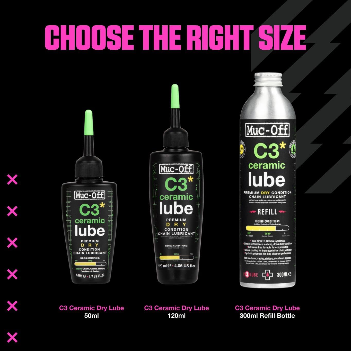 Muc-Off C3 Ceramic Dry Chain Lube - Premium 120ml Bike Chain Lubricant for Dry Conditions