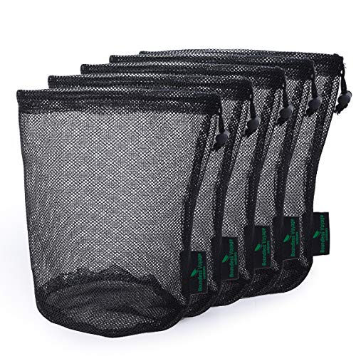 5pcs Nylon Mesh Drawstring Bags for Sports Equipment - Black L