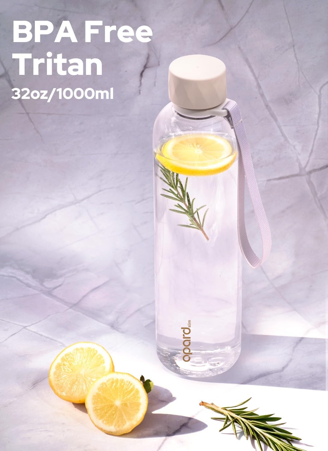 Opard Slim Pro 32oz Water Bottle - BPA-Free Plastic, Leakproof Design, Clear Cream Finish | Ideal for Travel & Sports