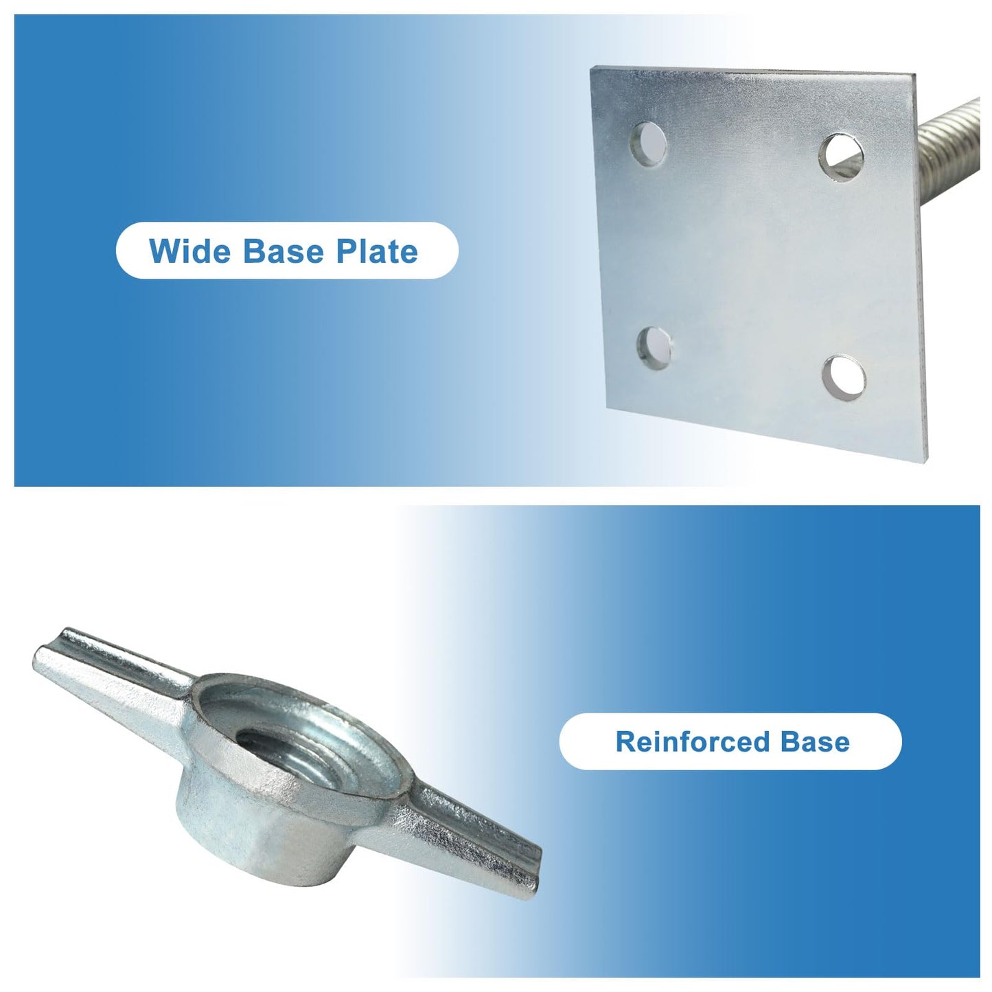 Reinforced Adjustable Leveling Jacks, 18.25" Solid Scaffolding Parts with Base Plate, 4 Pack Galvanized Silver Screw Jacks for Baker Style Scaffolding