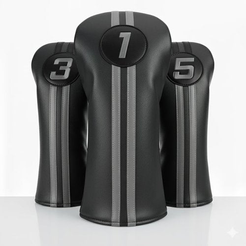MitFit Headcover Set, 3pc Sport Series, Golf Club Head Covers for Driver and Fairway Woods, Easy Slip-On/Off, PU Leather with Fleece Lined Interior for Men and Women (Basic Black)