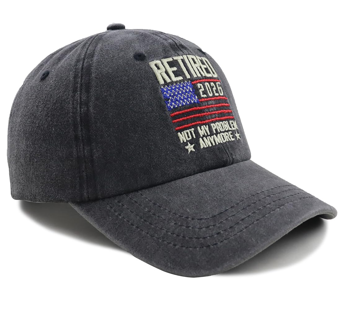 Retirement Gifts for Men Women, Retired 2026 US Flag Hat, Retirement Party Decorations Baseball Cap, Birthday Gift for Veterans Dad Mom Grandpa Black